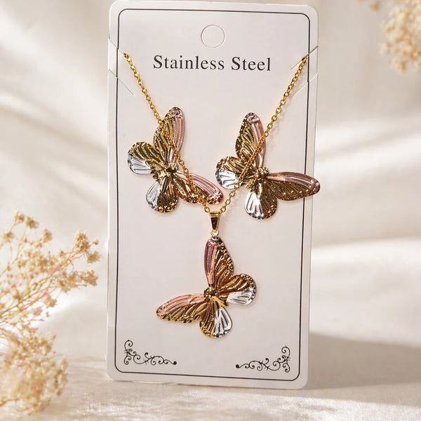 Tri-Tone Butterfly Jewellery Set  NVR-0442
