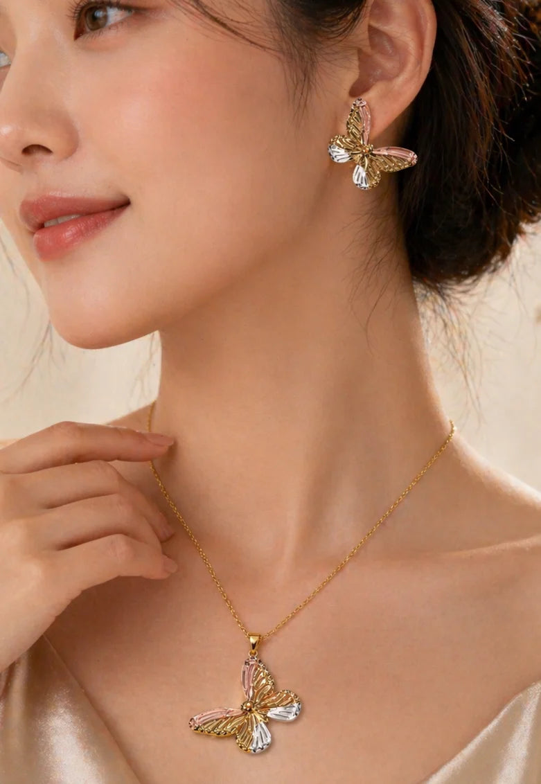 Tri-Tone Butterfly Jewellery Set  NVR-0442