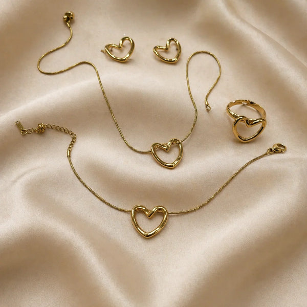 Gold Open Heart Jewellery Set NVR-0444