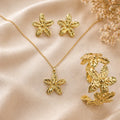 Gold Textured Flower Jewellery Set NVR-0445