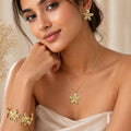 Gold Textured Flower Jewellery Set NVR-0445