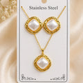 Gold Pearl Square Jewellery Set NVR-0448