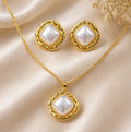 Gold Pearl Square Jewellery Set NVR-0448