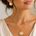 Gold Pearl Square Jewellery Set NVR-0448
