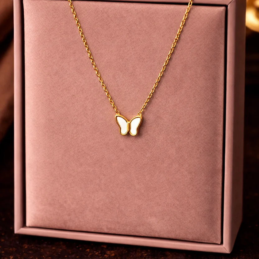 Gold Butterfly Pearl Necklace NVR-0469