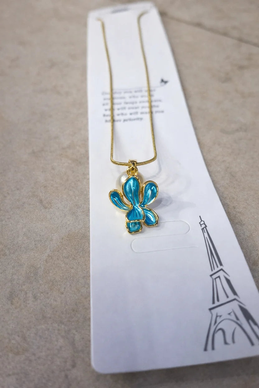 Turquoise Blossom Pearl Drop Necklace NVR-0472
