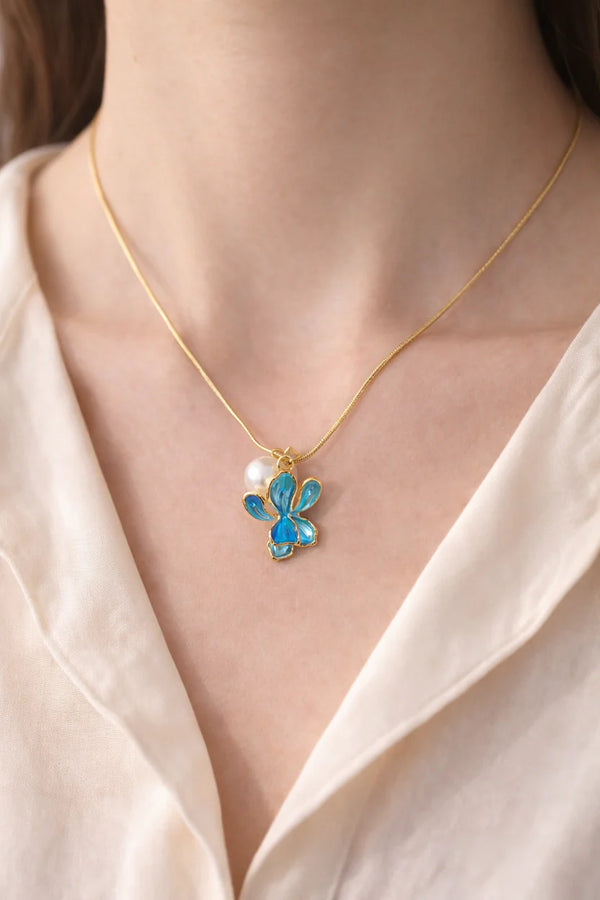 Turquoise Blossom Pearl Drop Necklace NVR-0472