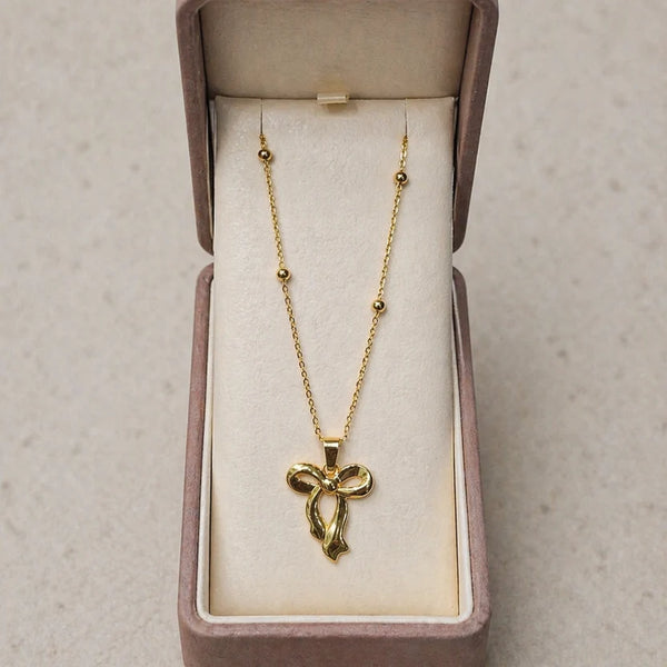 Grace Ribbon Bow Necklace NVR-0473