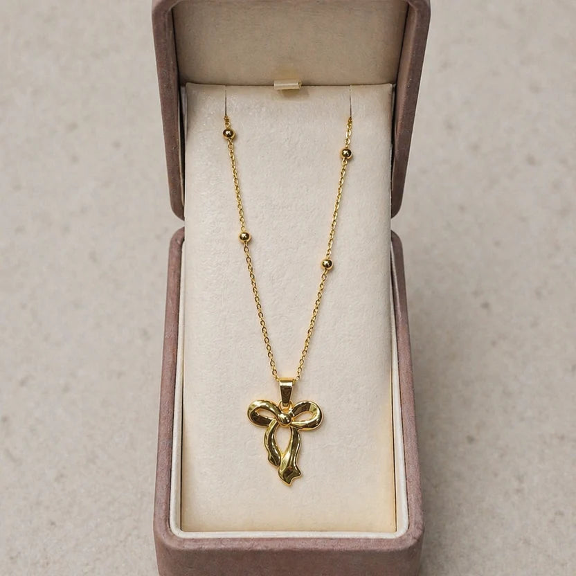 Grace Ribbon Bow Necklace NVR-0473