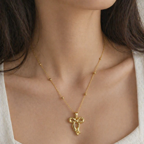 Grace Ribbon Bow Necklace NVR-0473
