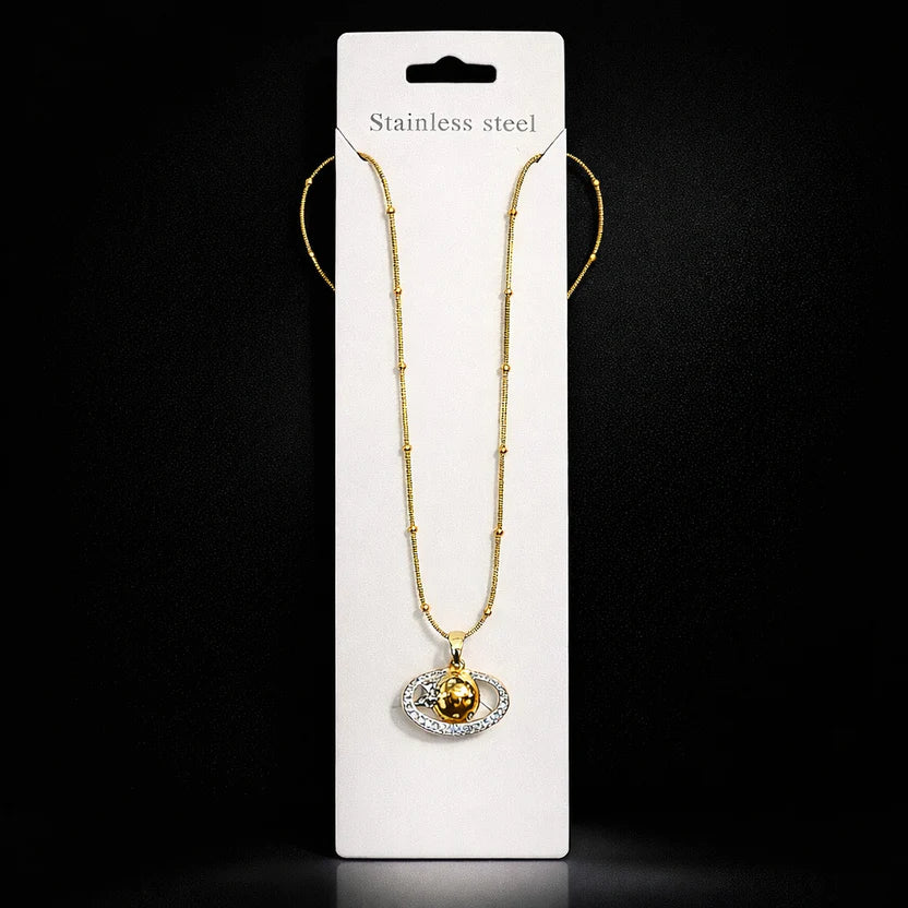 Golden Saturn Orb Necklace NVR-0484