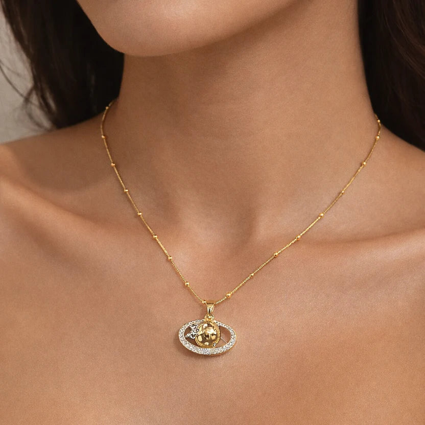 Golden Saturn Orb Necklace NVR-0484
