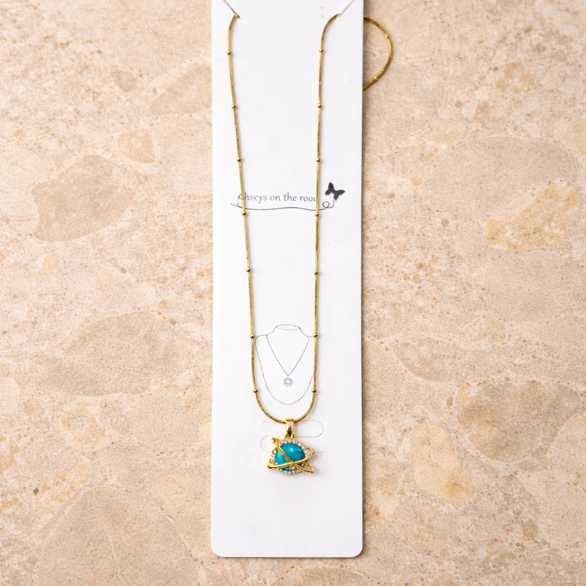 Azure Saturn Orb Necklace NVR-0485