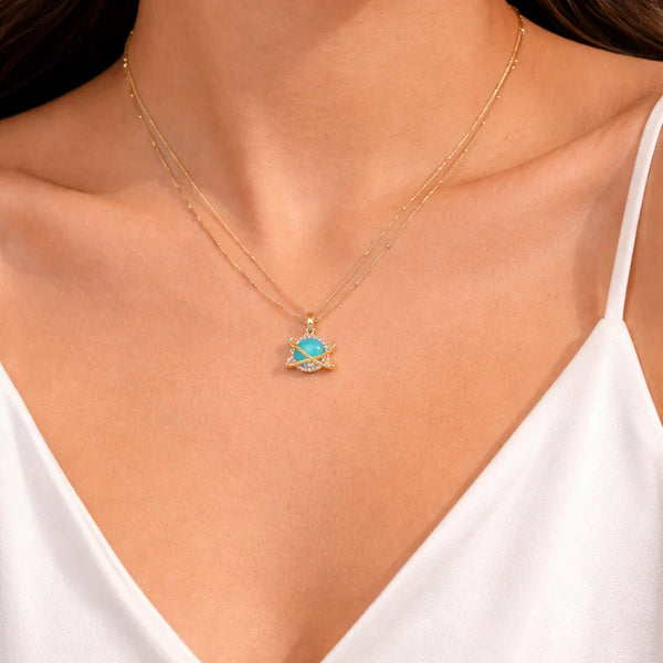 Azure Saturn Orb Necklace NVR-0485
