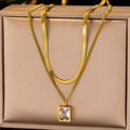 Emerald-Cut Crystal Layered Necklace NVR-0488