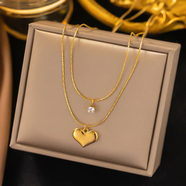 Layered Heart & Solitaire Necklace NVR-0489