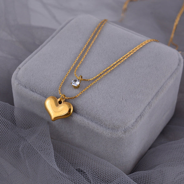 Layered Heart & Solitaire Necklace NVR-0489