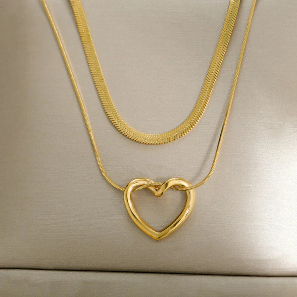 Layered Heart & Herringbone Necklace NVR-0490