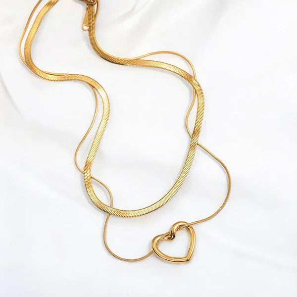 Layered Heart & Herringbone Necklace NVR-0490