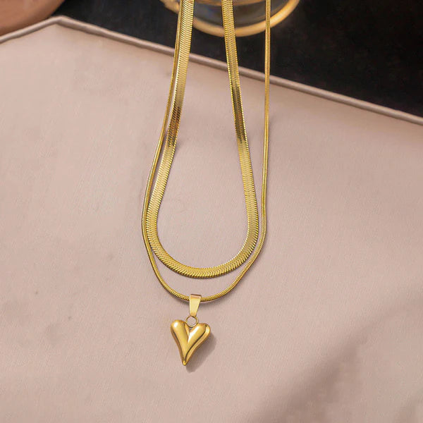 Heart Full of Gold Puffy Double Layer Necklace NVR-0493