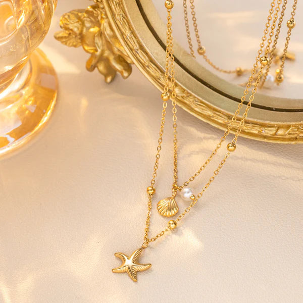 Kissed by the Sea Shell & Starfish Layered Necklace NVR-0494