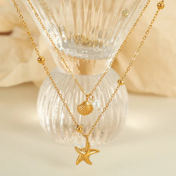 Kissed by the Sea Shell & Starfish Layered Necklace NVR-0494