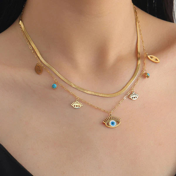 Moonlit & Protected Evil Eye Charm Layered Necklace NVR-0497