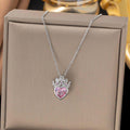 Her Crown, Her Heart — Silver Pink Crystal Crown Heart Necklace NVR-0501