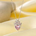 Her Crown, Her Heart — Silver Pink Crystal Crown Heart Necklace NVR-0501
