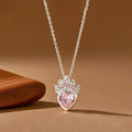 Her Crown, Her Heart — Silver Pink Crystal Crown Heart Necklace NVR-0501