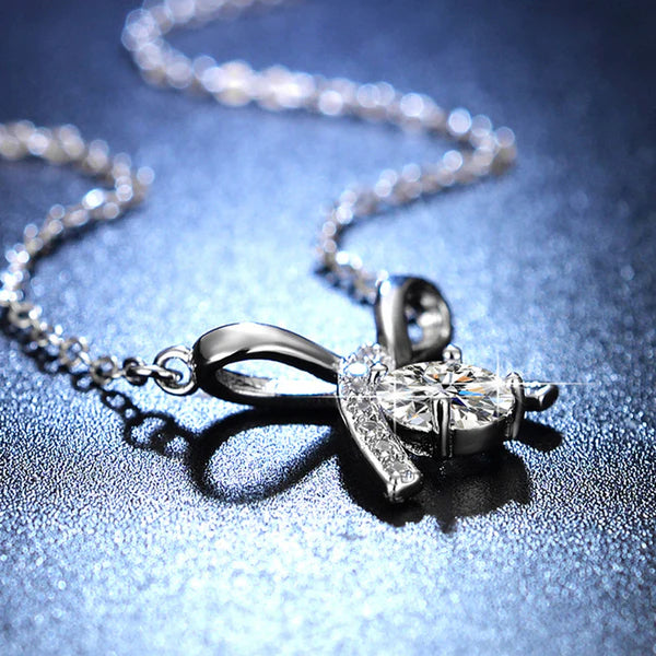 Tied in Starlight Ribbon Bow CZ Solitaire Necklace NVR-0502