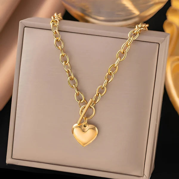 Golden & Untamed Chunky Link Heart Chain Necklace NVR-0503