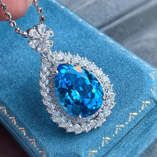 Snow White's Royal Blue Teardrop Halo Necklace NVR-0506