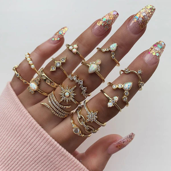 Born Under Golden Stars — Gold Opal Celestial Multi Stack Ring Set NVR-0511