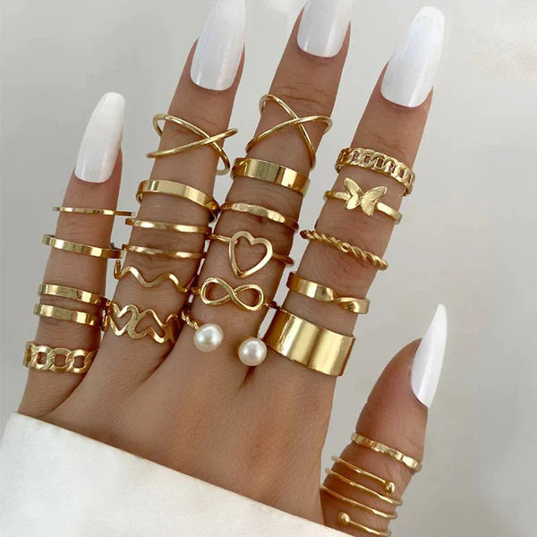 Everything She Is — Gold Pearl Infinity Multi Stack Ring Set NVR-0512