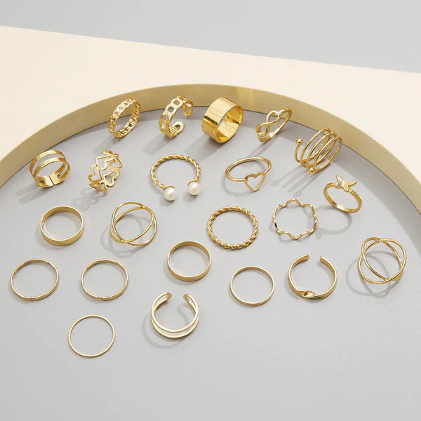 Everything She Is — Gold Pearl Infinity Multi Stack Ring Set NVR-0512