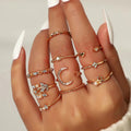 Soft Like Moonlight — Gold Moon Crystal Delicate Stack Ring Set NVR-0513