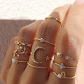 Soft Like Moonlight — Gold Moon Crystal Delicate Stack Ring Set NVR-0513