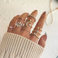 Soft Like Moonlight — Gold Moon Crystal Delicate Stack Ring Set NVR-0513