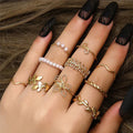 Garden of Gold — Butterfly Leaf & Pearl Stack Ring Set NVR-0514