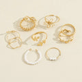 Garden of Gold — Butterfly Leaf & Pearl Stack Ring Set NVR-0514