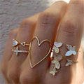 Love Faith Wings — Gold Cross Heart & Butterfly Ring Set NVR-0515