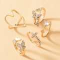 Love Faith Wings — Gold Cross Heart & Butterfly Ring Set NVR-0515