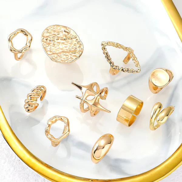 Liquid Gold Sculptures — Bold Hammered Sculptural Ring Set NVR-0516