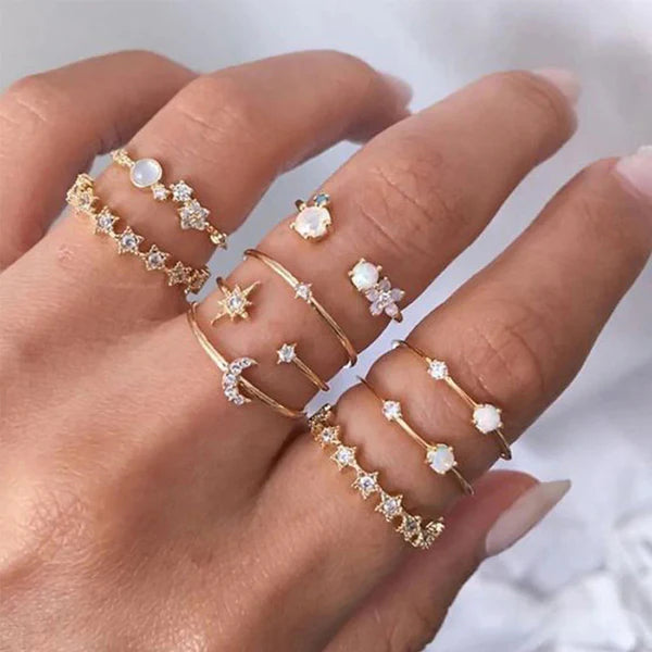 Stargazer's Collection — Gold Celestial CZ Star & Moon Ring Set NVR-0517
