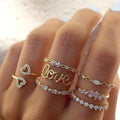 Written in Gold — Love Script & Crystal Stack Ring Set NVR-0518