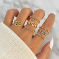 Written in Gold — Love Script & Crystal Stack Ring Set NVR-0518