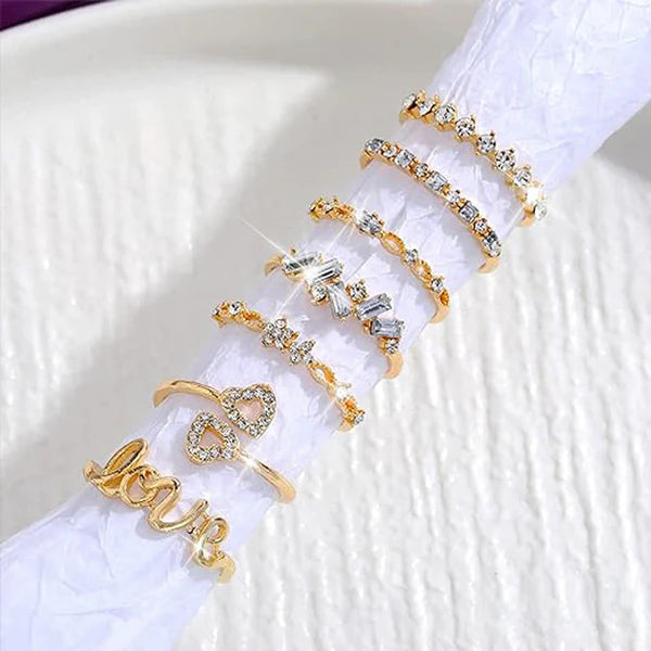 Written in Gold — Love Script & Crystal Stack Ring Set NVR-0518