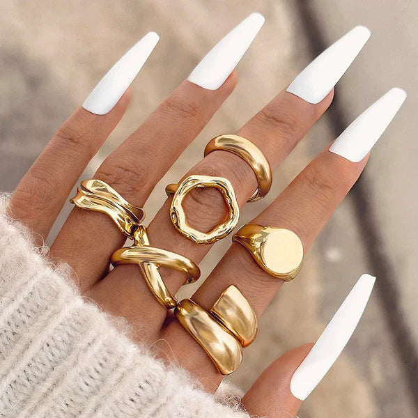 Poured in Gold — Molten Chunky Statement Ring Set NVR-0521