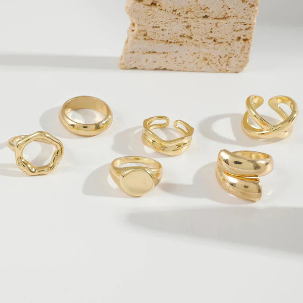 Poured in Gold — Molten Chunky Statement Ring Set NVR-0521